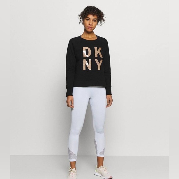 DKNY SPORT Womens Light Blue Stretch Logo Graphic ActiveWear High Waist Leggings - Picture 3 of 10